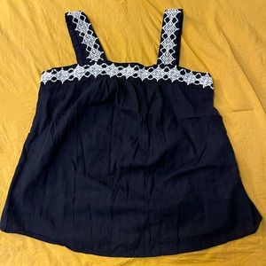 Black Tank w/ Embroidered Straps